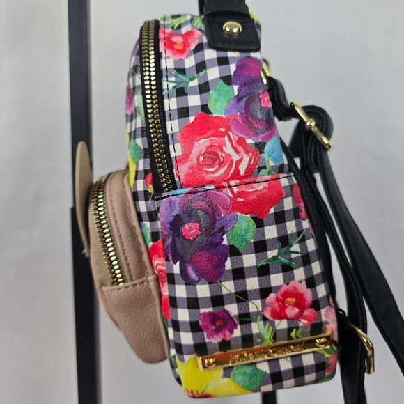 Betsey Johnson Mini Backpack Kitsch Check Floral Colorful 8" x 8" x 3" - Picture 12 of 14